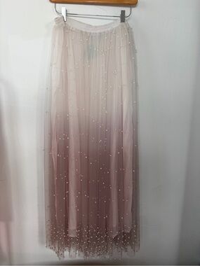 Tulle Pearl-Scattered Blush Ombre Maxi Skirt